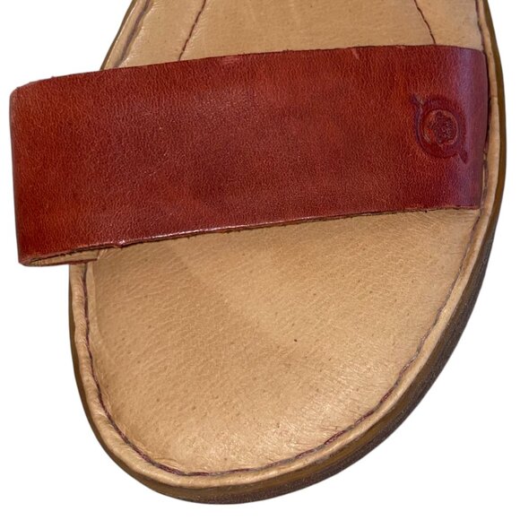 Born Selway Women's Red Leather Flat Sheikh Sandals with Ankle Strap Size 8M - Picture 9 of 10